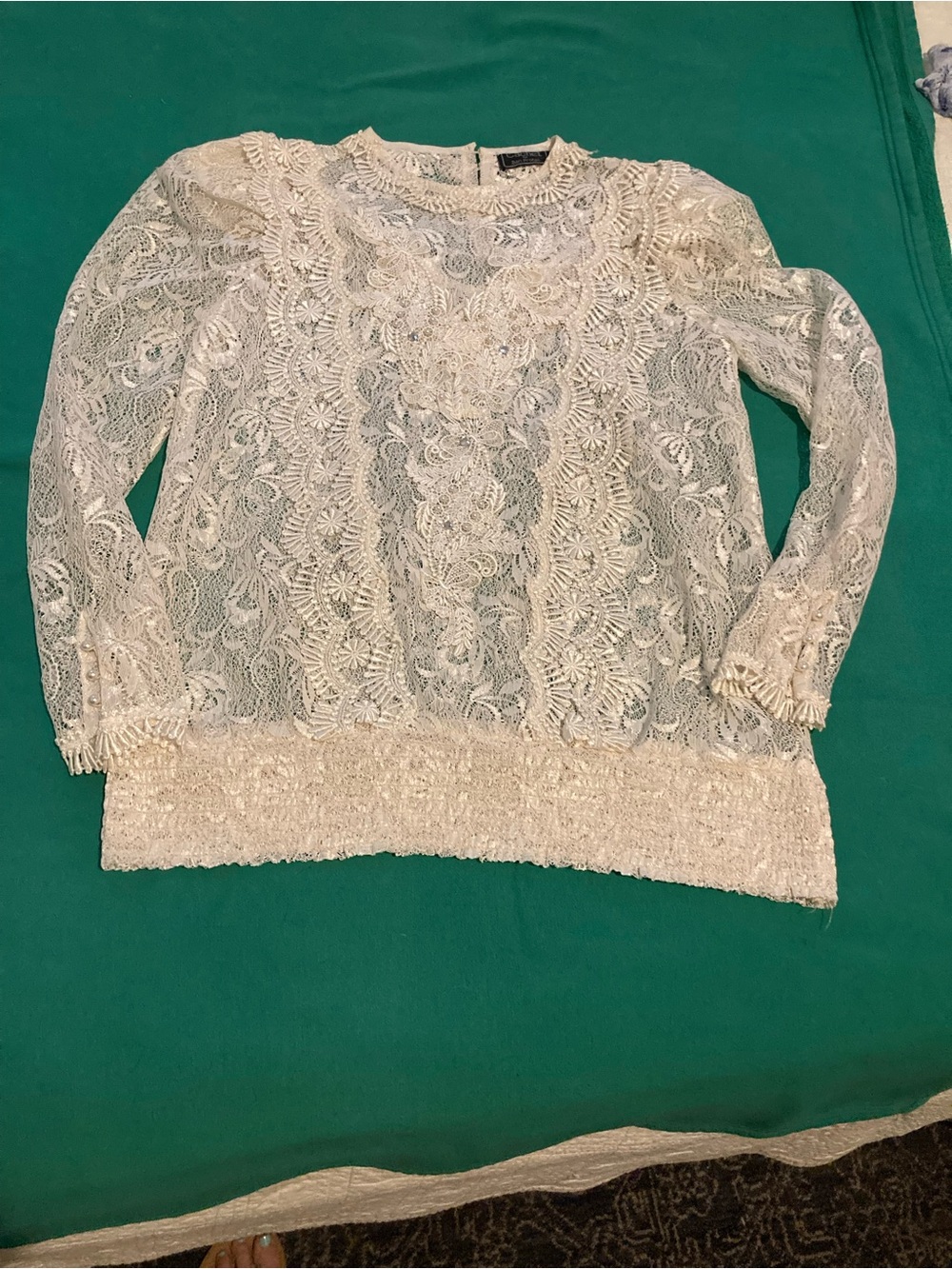 Vintage Cachet Ivory Lace Long-Sleeve Blouse